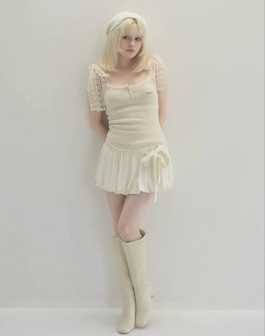 即日発送アイボリーCotton ribbon tank andmary