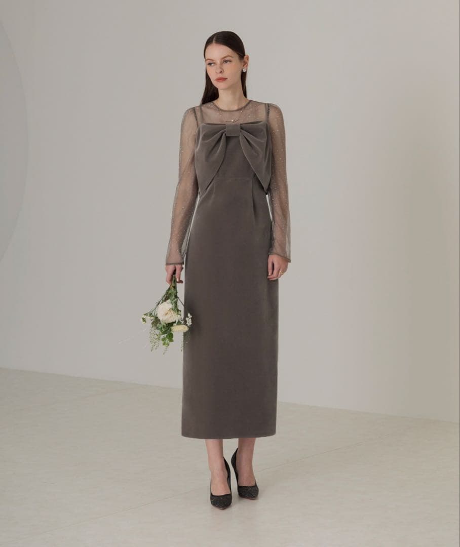 Leja 2WAYリボンビスチェドットストーンベロアワンピースドレス