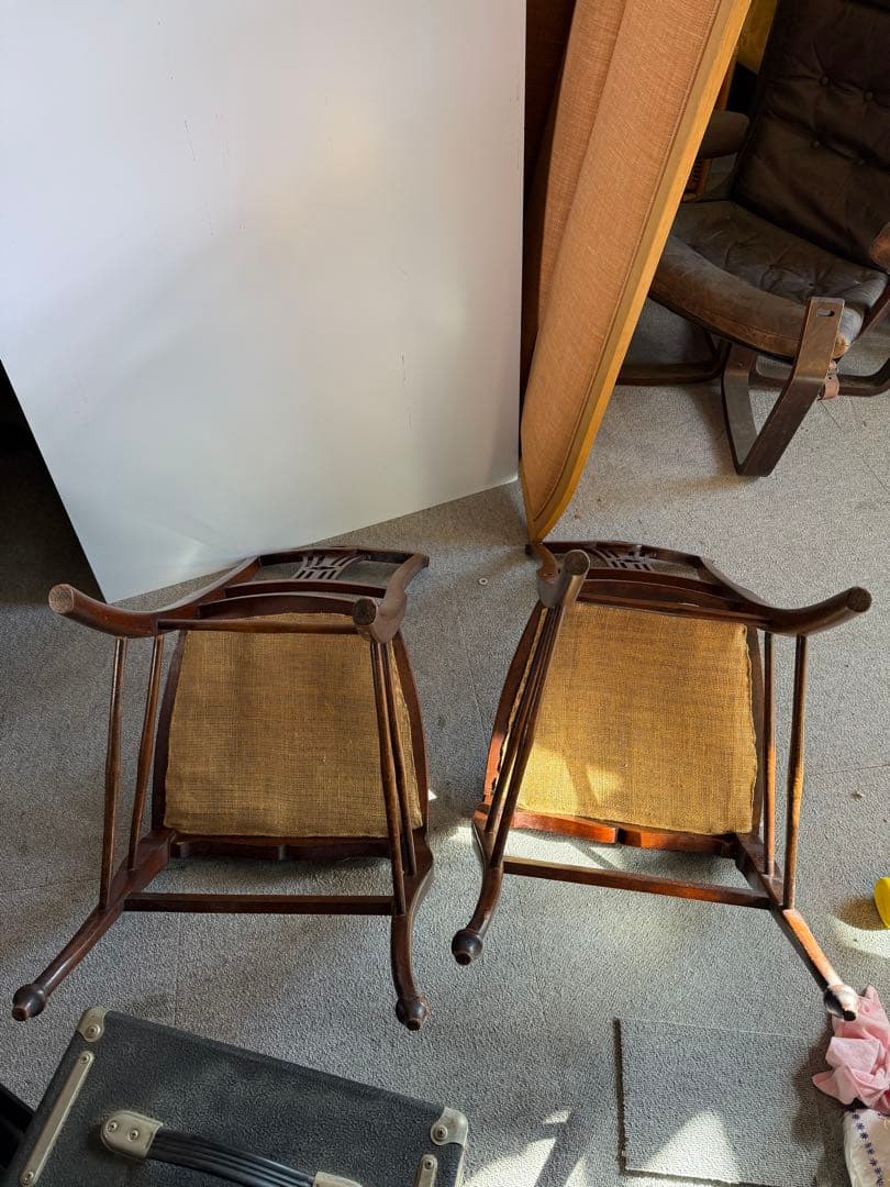 英国製 アンティーク ダイニングチェア 2脚 猫脚 透かし彫 クイーン