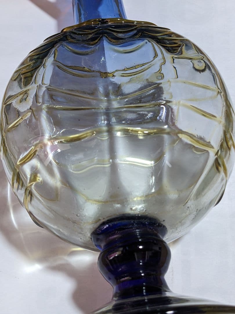 ♢西洋アンティーク 扁壺双耳 ガラス花瓶 アールヌーボー ？フランス