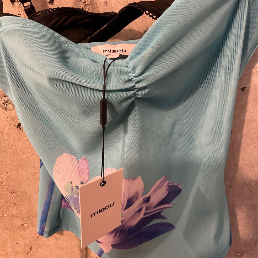 Miaou 青色 花柄 シースルータンクトップ