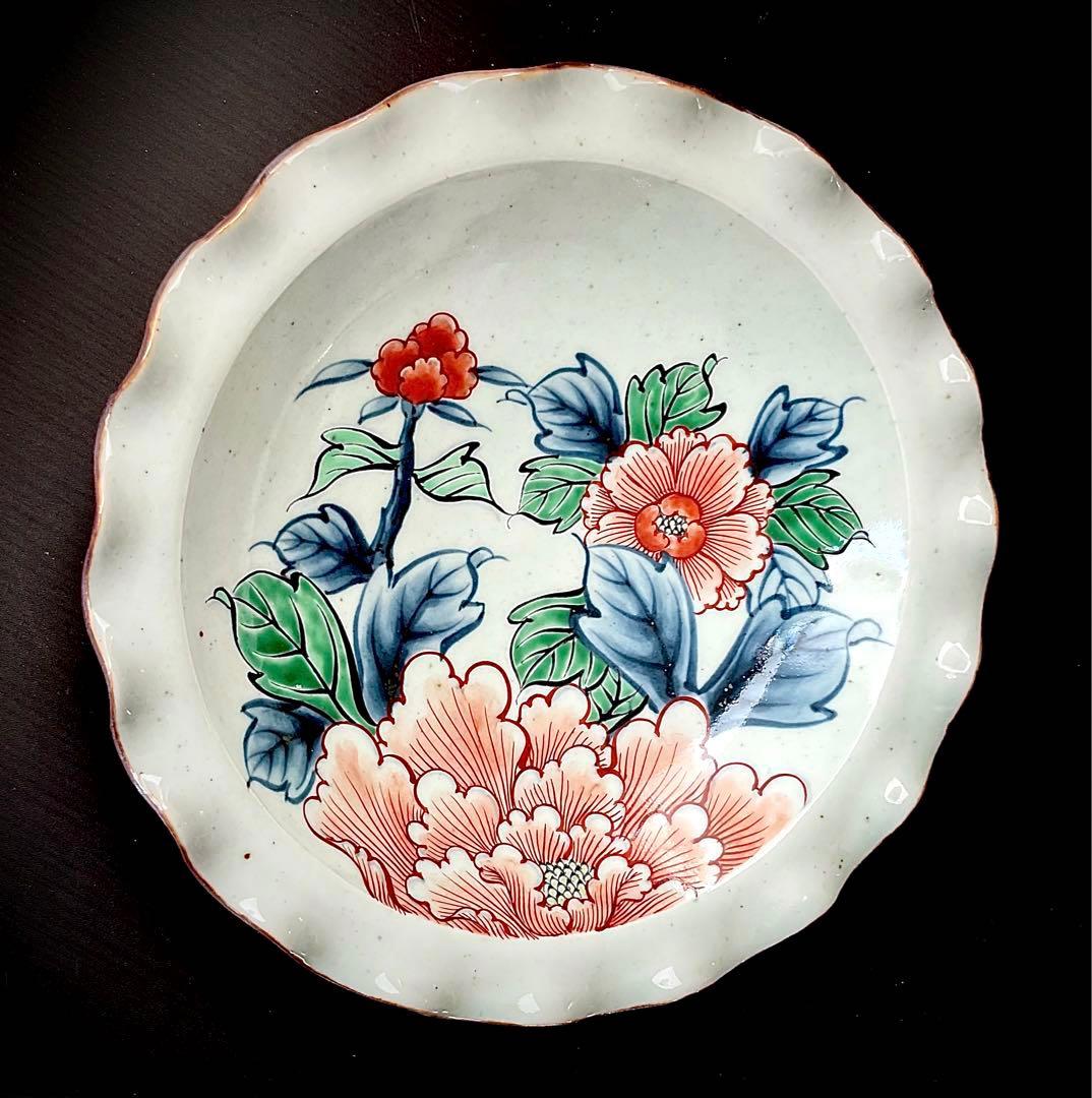 №795 佐藤走波（五代）輪花皿はち 染錦 牡丹文【S特選