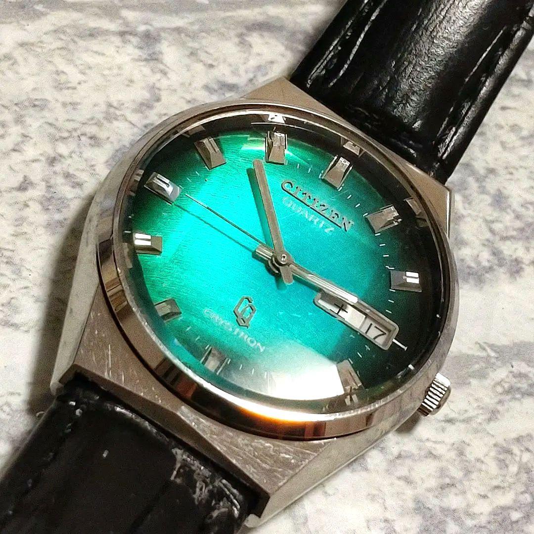 希少ヴィンテージ　シチズン　クオーツ　クリストロン　グリーン　デイデイト　稼働品