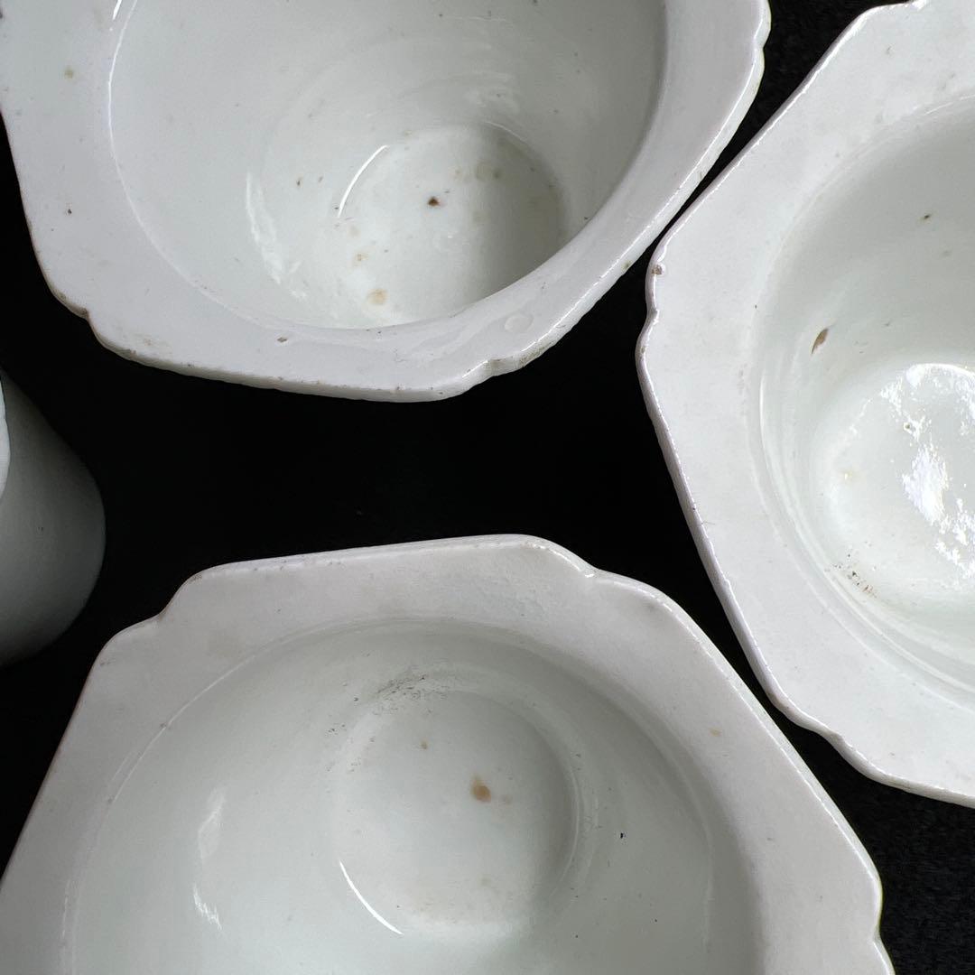 江戸初期~中期　柿右衛門白磁輪花猪口8客　状態良　木箱付　東Y8-0114☆2F