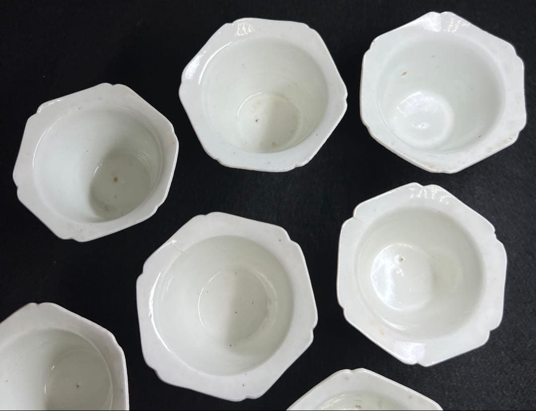 江戸初期~中期　柿右衛門白磁輪花猪口8客　状態良　木箱付　東Y8-0114☆2F