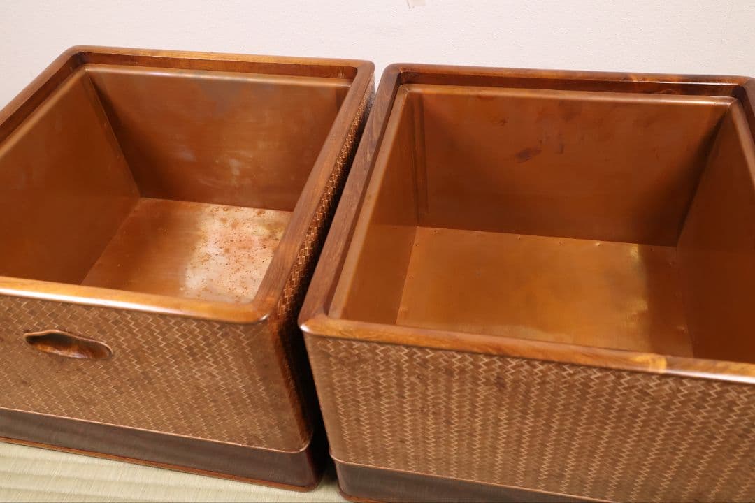 平安 象彦造 桑 網代 角形 火鉢 一対 幅32cm 古民具 木製【MB105