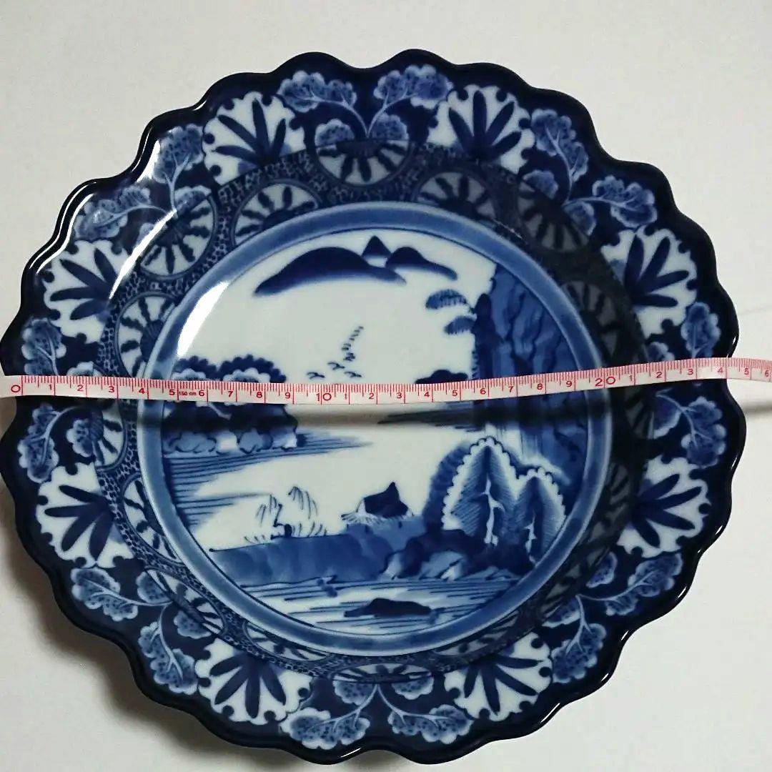 大判皿　龍峰　白×青　新品
