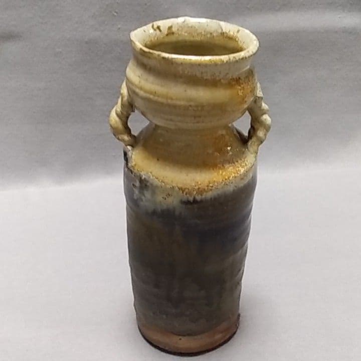 西岡良弘　氏作　朝鮮唐津耳付花生　唐津焼花入　茶道具　陶器　唐津焼