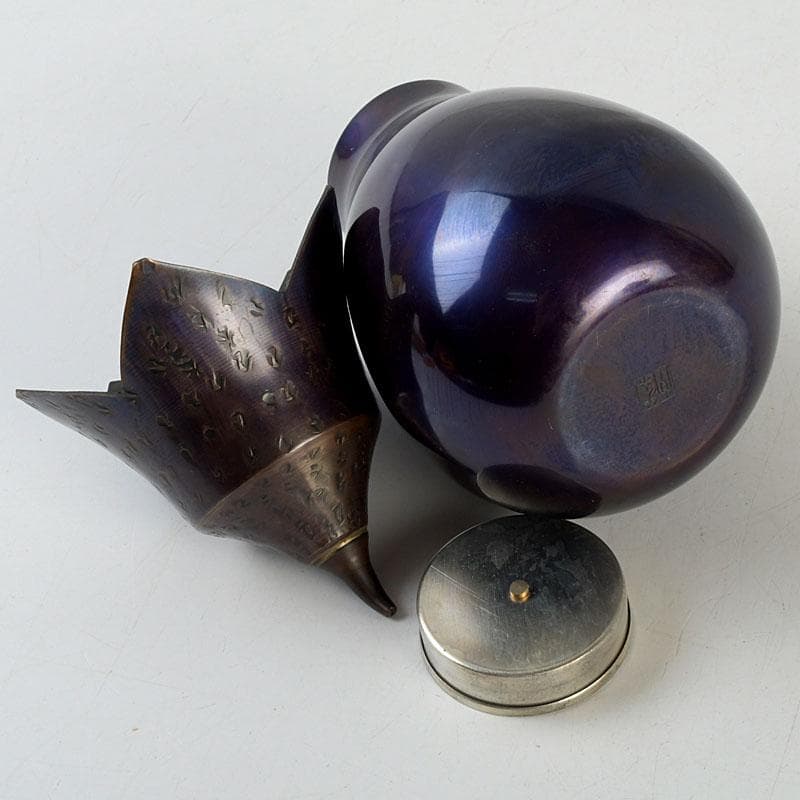 鎚打銅器 徳川 急須台セット 美幸堂 茄子形茶筒 2点まとめて