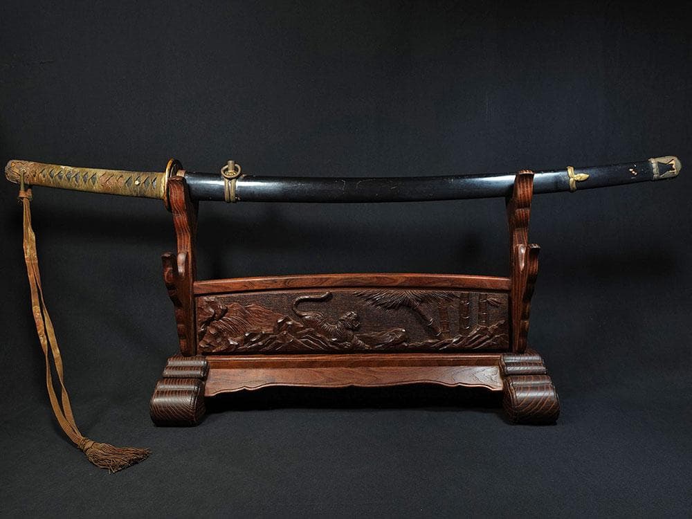 海軍太刀拵　旧日本軍　旭日大切羽　刀緒　軍刀拵　一環吊　全長96.5cm　海軍刀