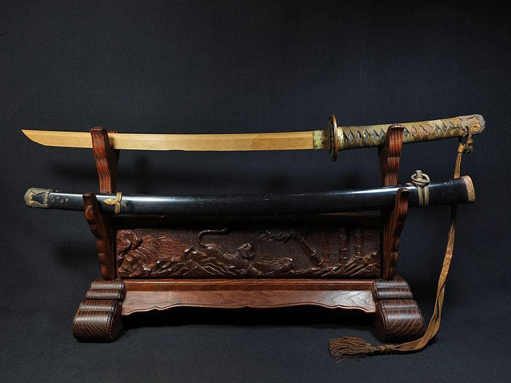 海軍太刀拵　旧日本軍　旭日大切羽　刀緒　軍刀拵　一環吊　全長96.5cm　海軍刀