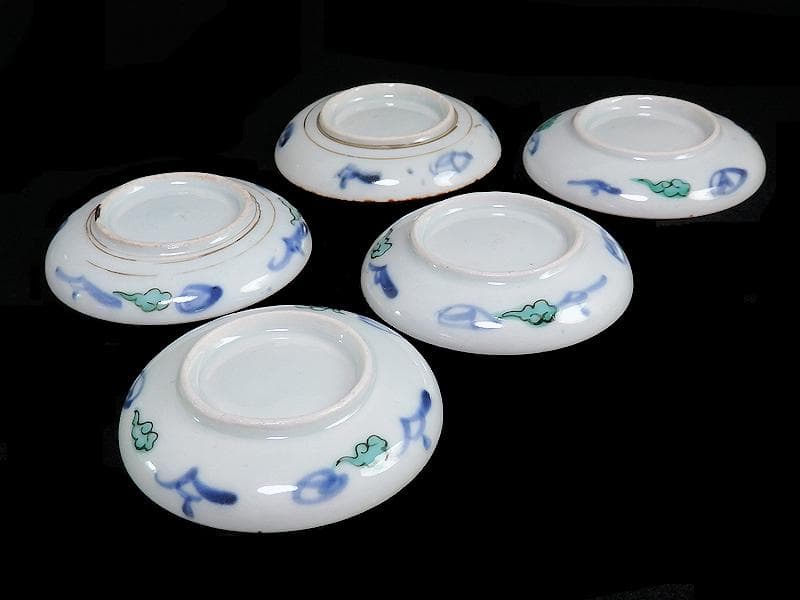 古伊万里 色絵 鳳凰に芭蕉葉の図 手塩皿 5枚 C193AS-VVu