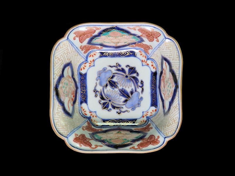 古伊万里 金襴手 獅子に牡丹の図 四方角向付 E990AS-CSb