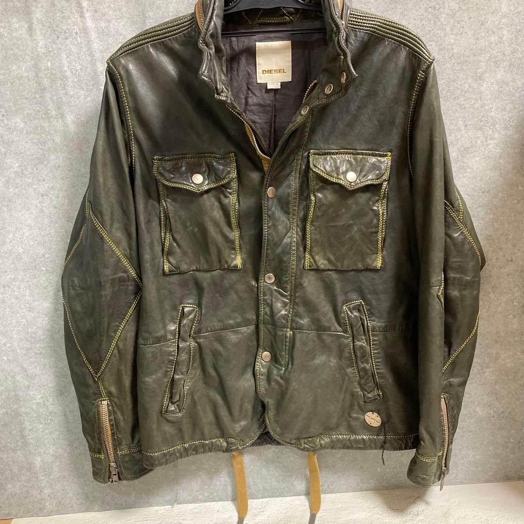 DIESEL ディーゼル 羊革 ラムレザー ライダースジャケット カーキ DIESEL ディーゼル ライダースジャケット レザージャケット カーキ