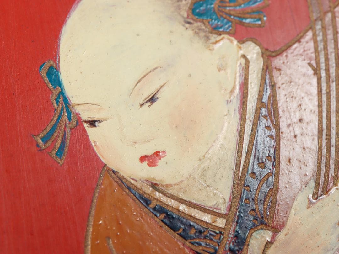 和合二仙 寒山拾得 漆器 壁掛け