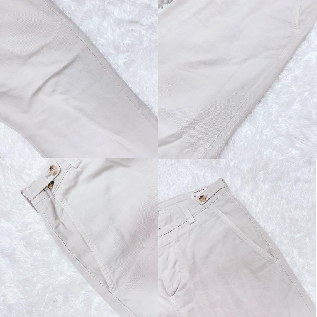 ブルネロクチネリ コットン テーパードパンツ ライトグレー ボタン