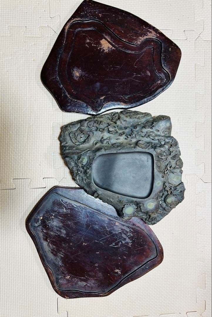 中国・書道具/名石 清時代文房四宝端渓硯/魚脳凍・天青色、赤紫色咽脂暈Y106
