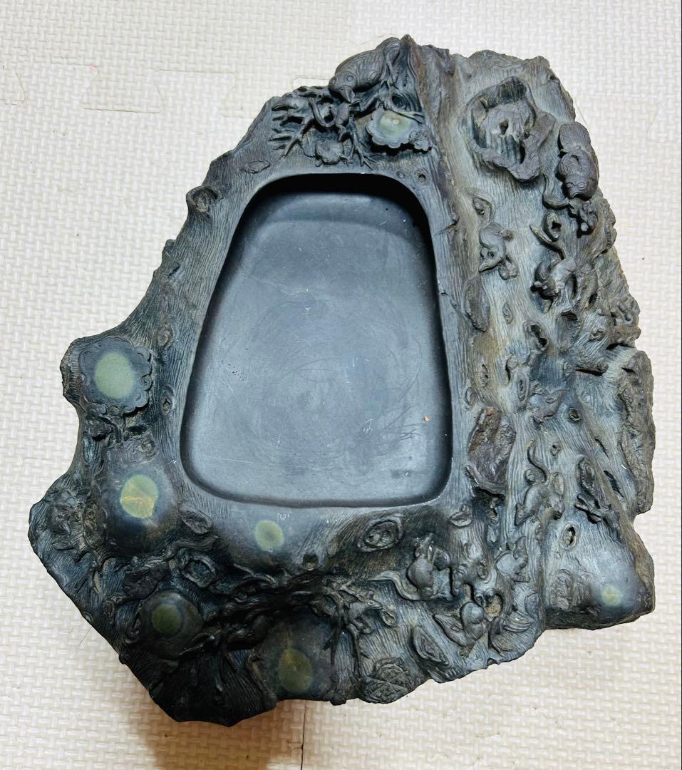 中国・書道具/名石 清時代文房四宝端渓硯/魚脳凍・天青色、赤