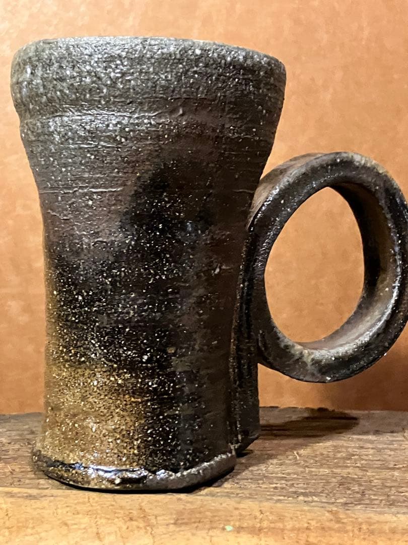 名品 越前 穴窯 焼き締めフリーカップ マグカップ コーヒー ビアカップ