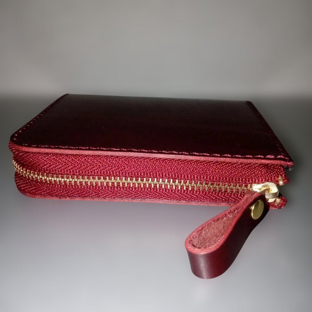 ルガトショルダー　ワイン　L字ファスナー　コンパクト財布　　栃木レザー　小銭入れ