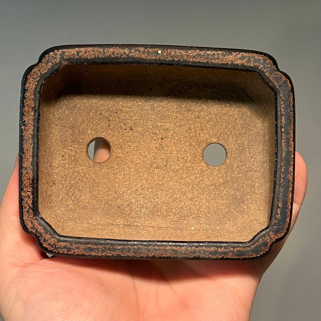 845.虹泉 孔雀釉隅角長方 盆栽鉢 植木鉢 10.1*8.5*3.8cm