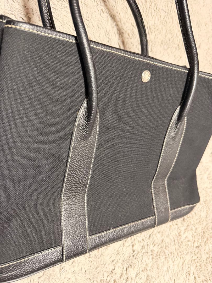 エルメス ガーデンパーティ トワル×レザー ブラック 正規品