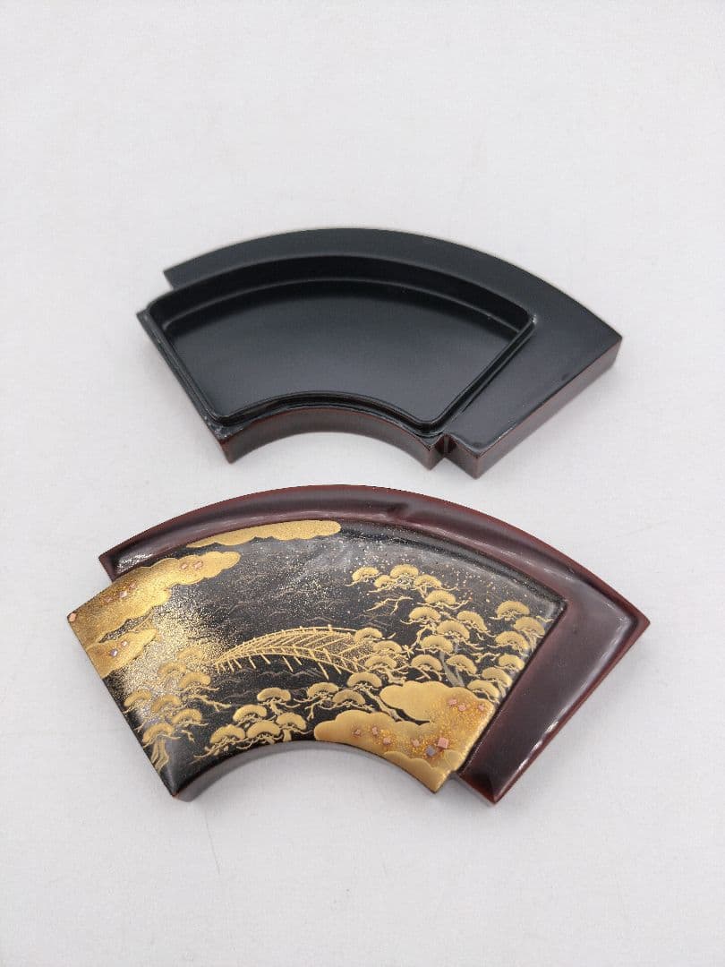 【セール】b813【新品・未使用】香合 重扇面 住吉蒔絵 中林一星 木箱 茶道具