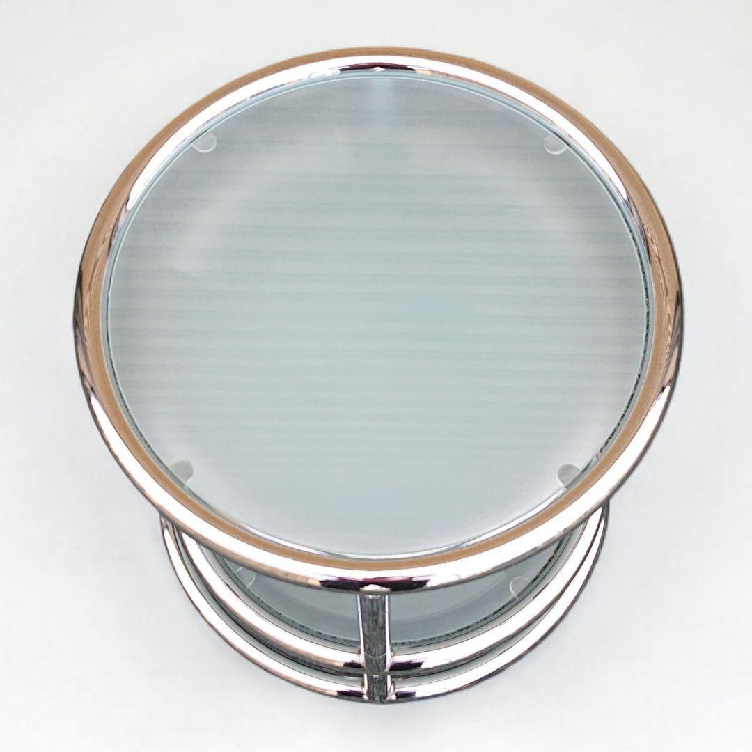 ミッドセンチュリー 4段 ガラス ラウンドテーブル 丸テーブル 可変式