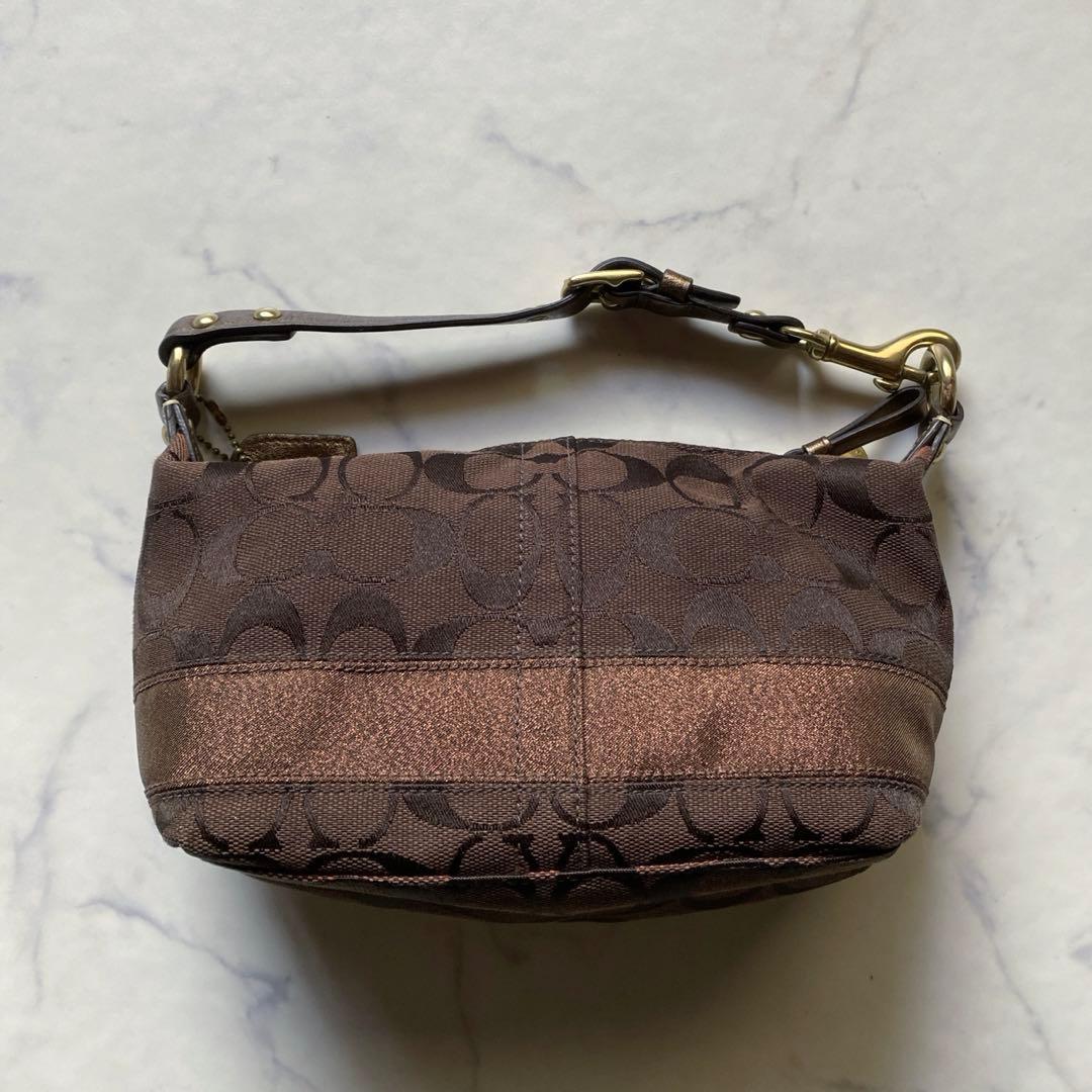 コーチ アクセサリーポーチ ミニハンドバッグ シグネチャー キャンバス 茶