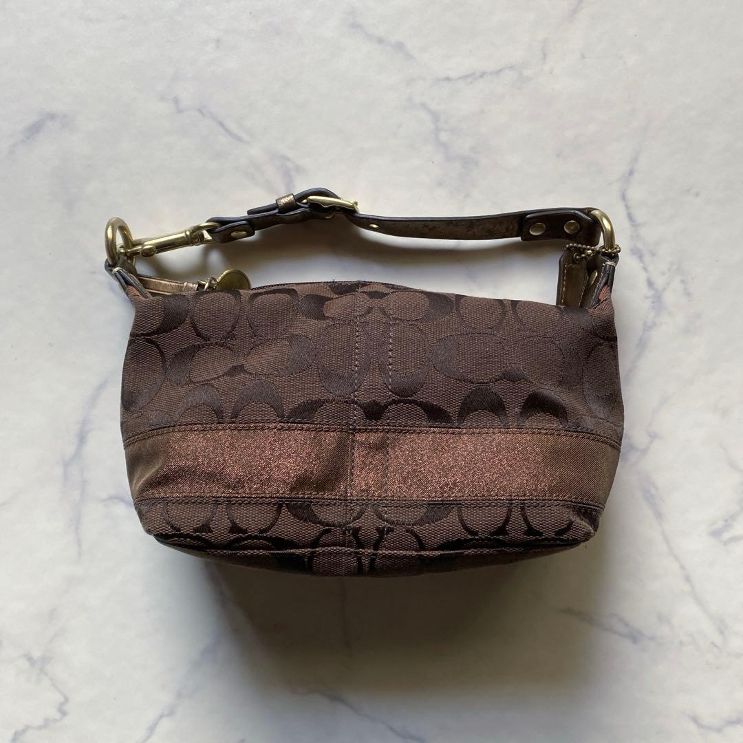 コーチ アクセサリーポーチ ミニハンドバッグ シグネチャー キャンバス 茶