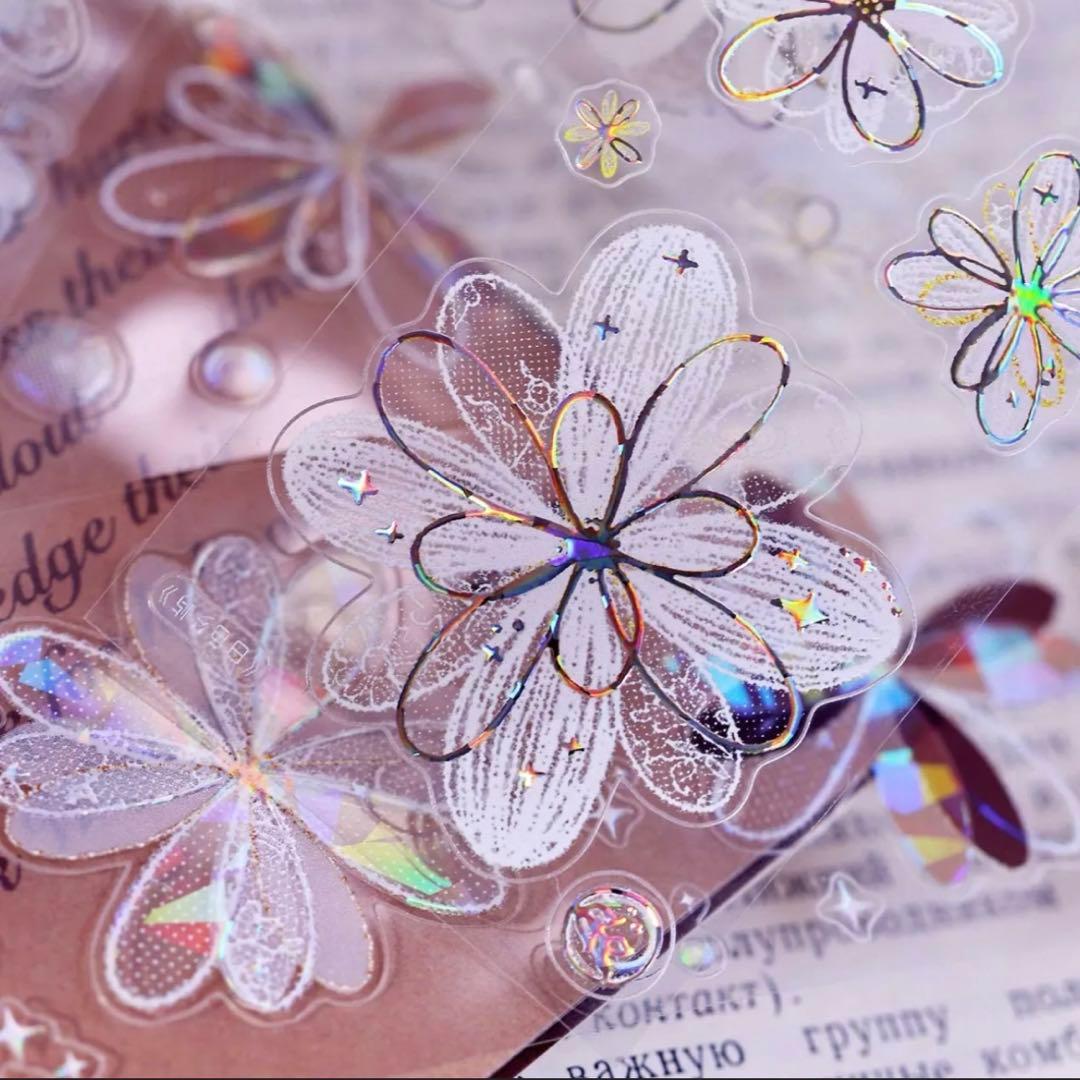 贝壳光 白色梦屿 ダイカット加工 4.5cm×6m 海外マスキングテープ 花