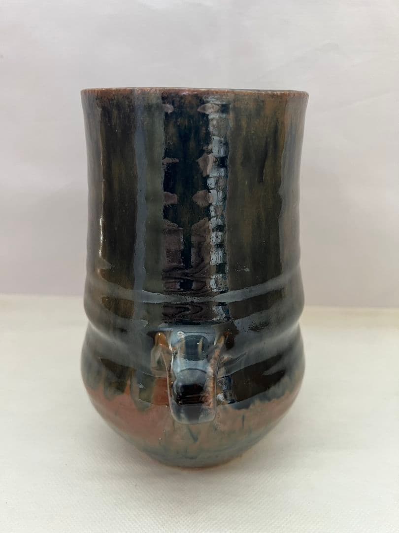 鉄釉双耳壺 (花瓶) 河井久 (師 河井寛次郎)