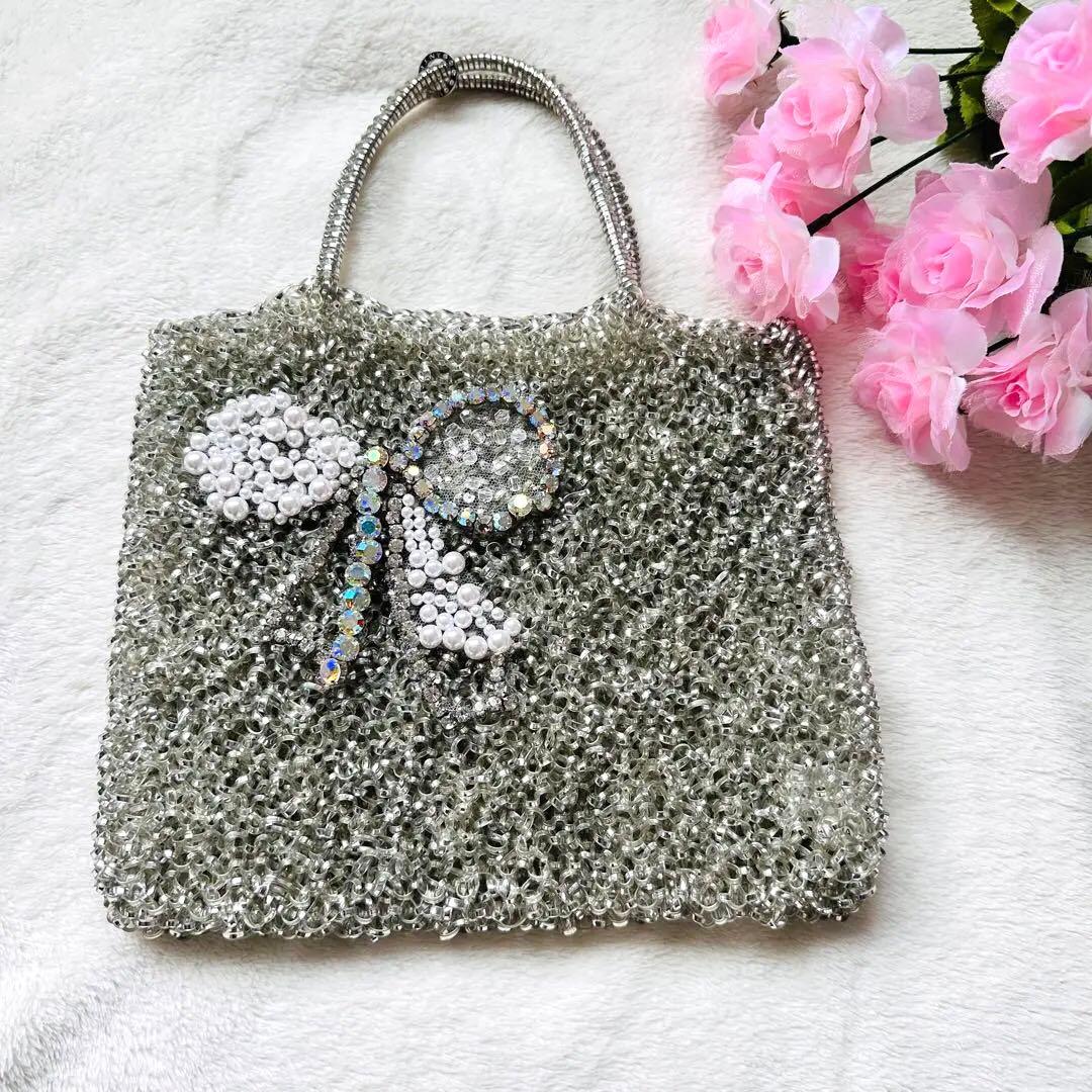 ANTEPRIMA アンテプリマ リボン パールビジューワイヤーバッグ シルバー