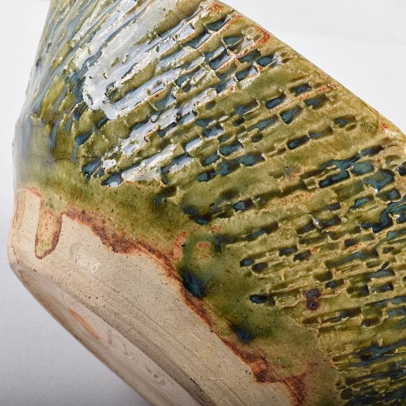 織部焼 加藤重高作 たたき出し 鉢 仕覆付 共布共箱 C 7000