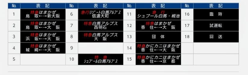 限定1品　JR西日本キハ181系　はまかぜ・かにカニはまかぜ　行先表示幕（側面）
