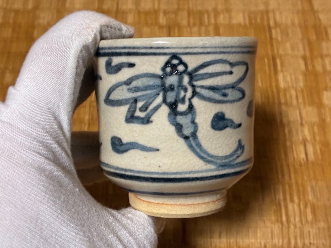 茶道具 安南蜻蛉紋 湯呑 【清水六兵衛窯】五客揃い 在印 共箱