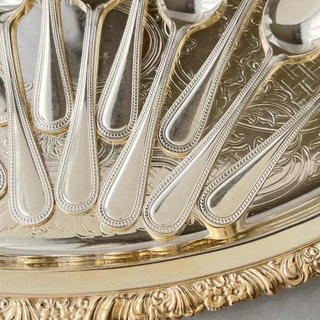 【英国】 パール ティースプーン 12本　エレガントな真珠モチーフ