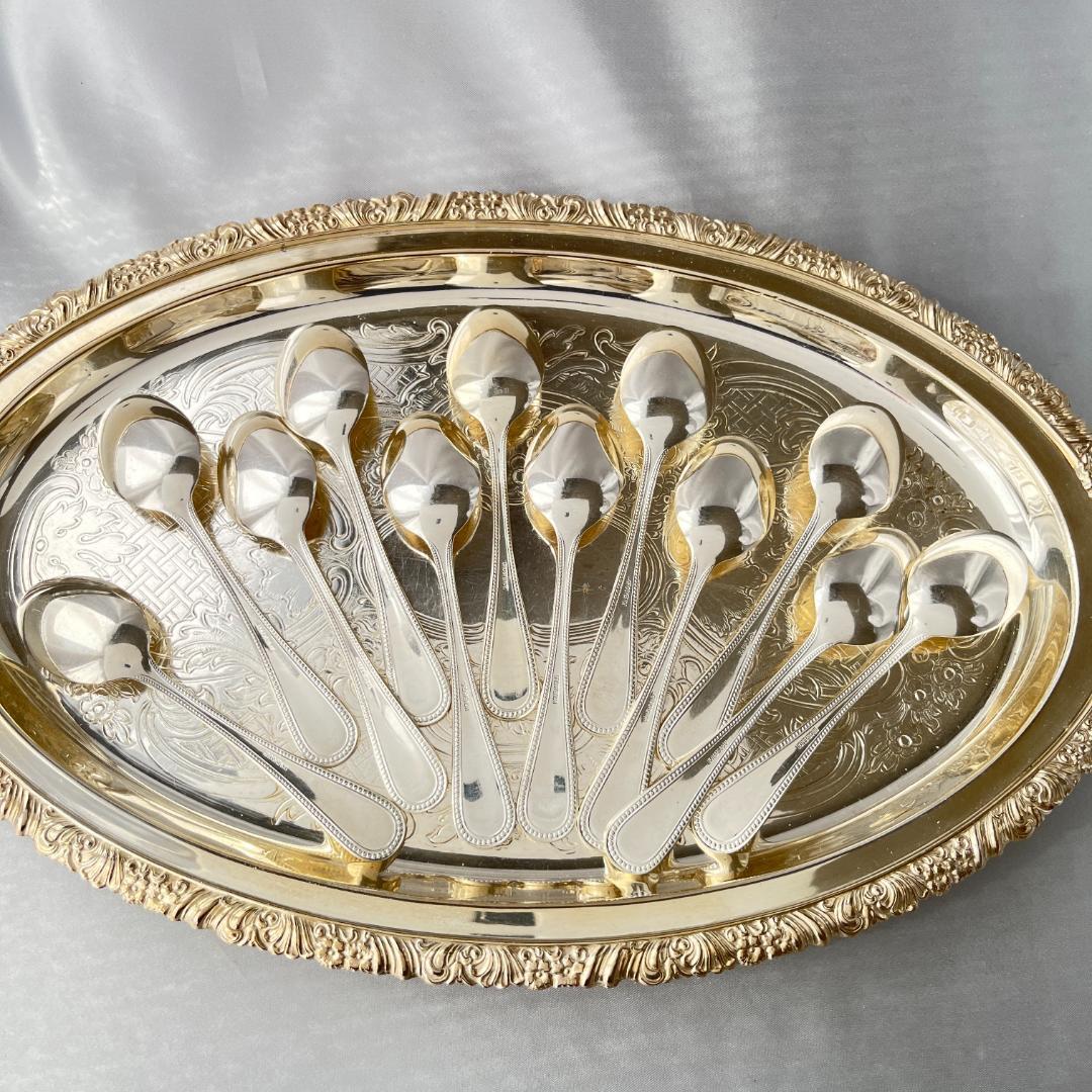 【英国】 パール ティースプーン 12本　エレガントな真珠モチーフ