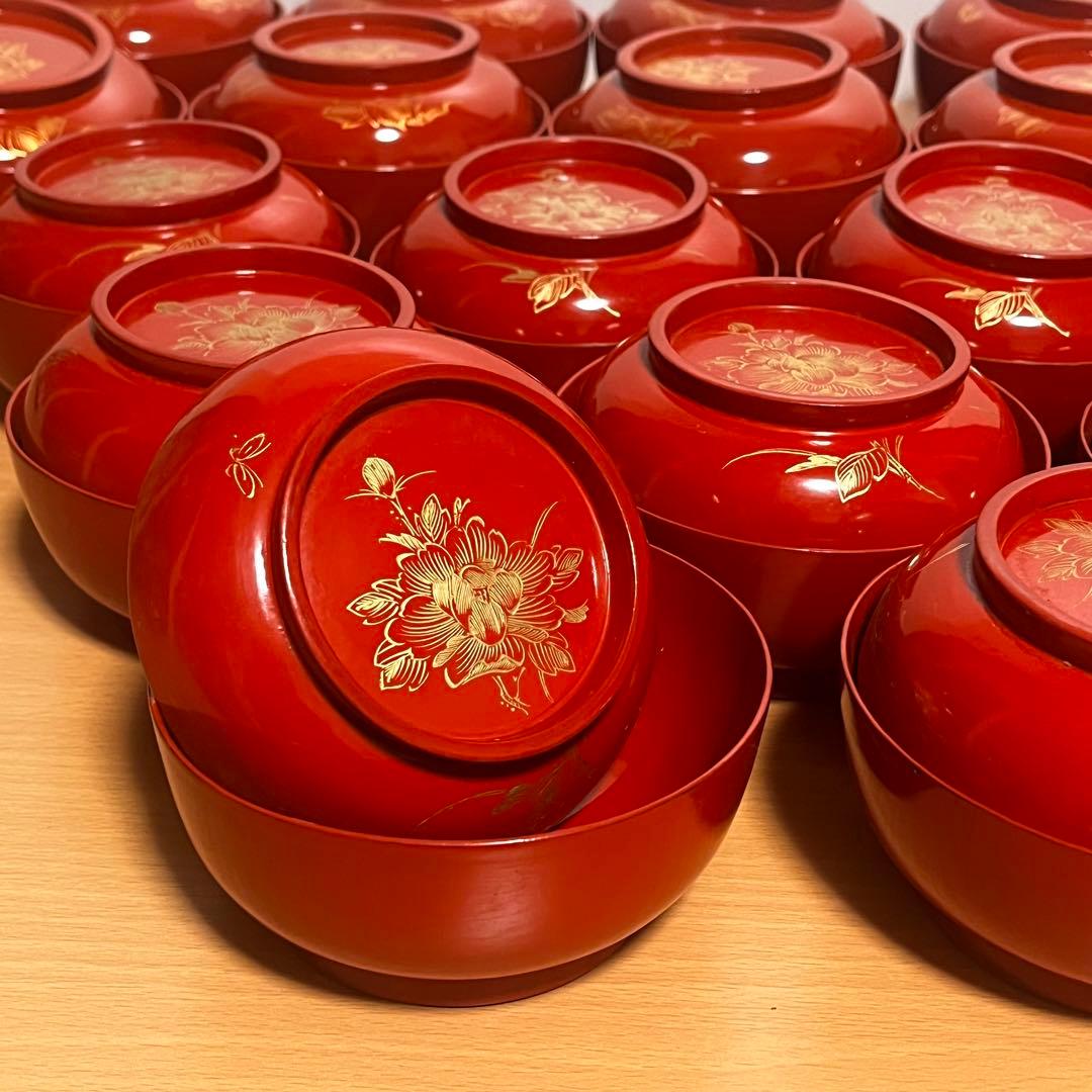 明治・大正期　骨董　吸い物椀　木製　漆器　お椀19客　古道具