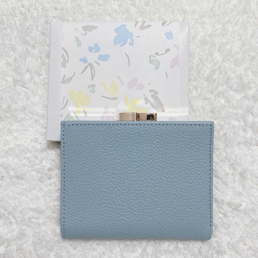 皇居 ブルー 二つ折り財布 牛革 箱付き がま口 菊