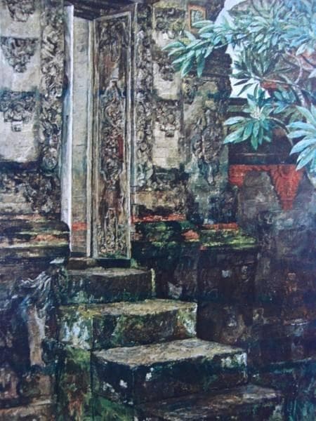 スカルノ大統領所蔵、バリの寺院正門、希少画集画、新品額装付
