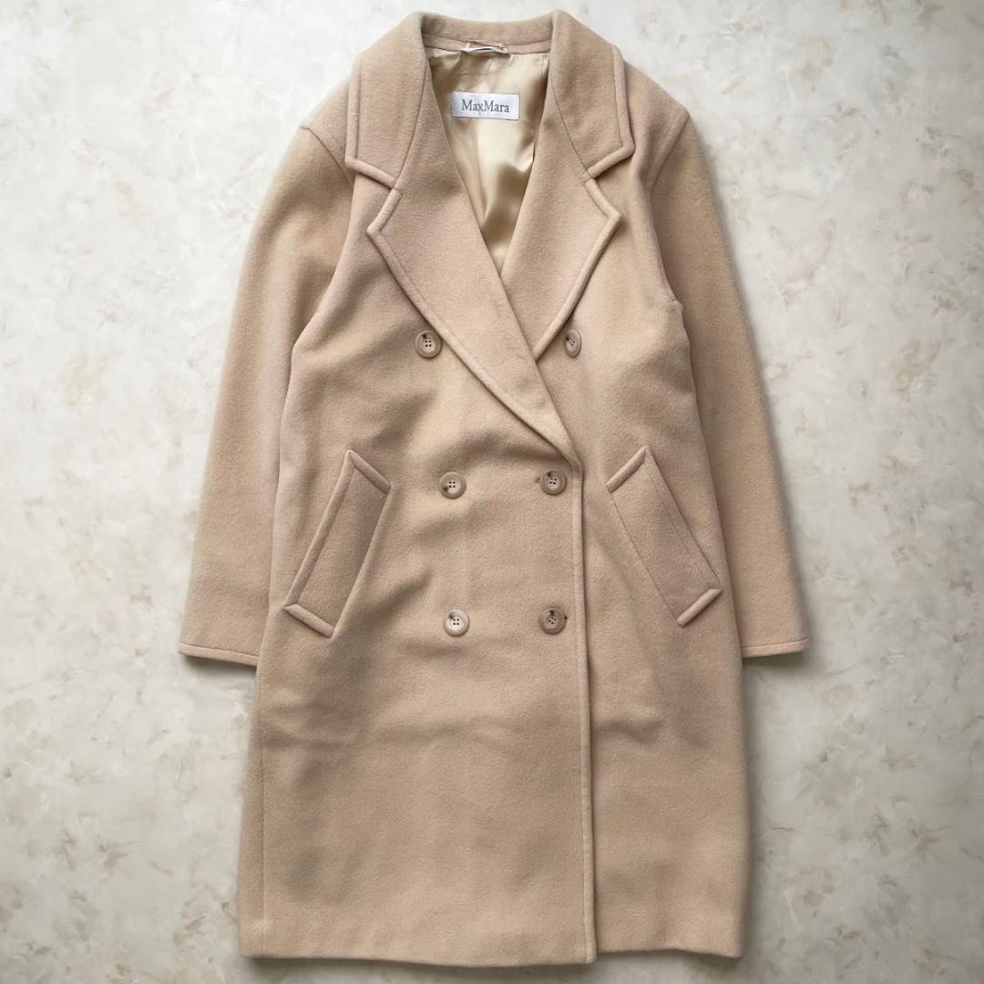 MaxMara チェスターコート　ロングコート ダブルボタン　40 L 白タグ マックスマーラ◇カシミヤ混 白タグ ダブルチェスターコート ベージュ