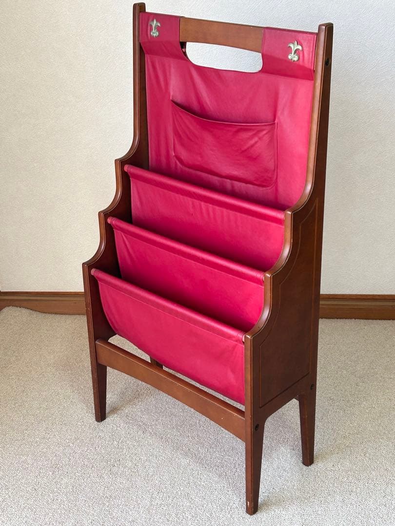 当時物　昭和レトロ　オールドカリモク マガジンラック ヴィンテージ　 本棚　書架