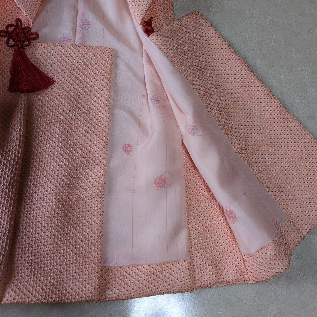 七五三３歳正絹総絞り手縫いの被布（サーモンオレンジ）中綿無し