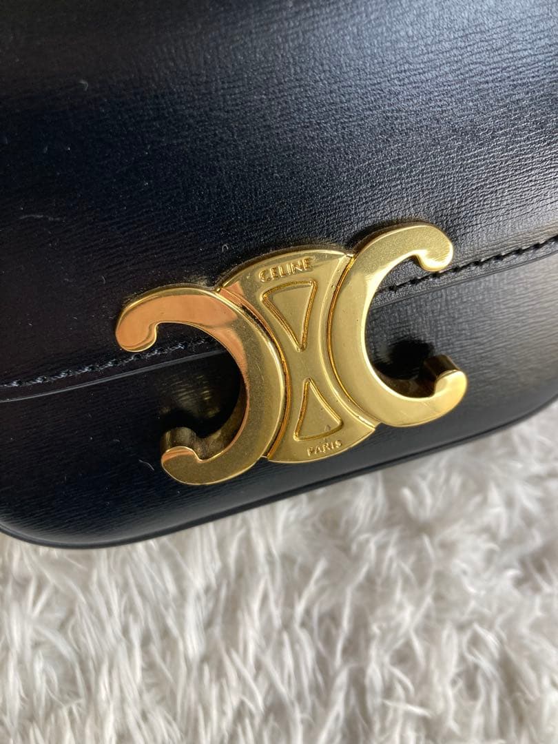 CELINE ブラックショルダーバッグミニ クロード / シャイニーカーフスキン