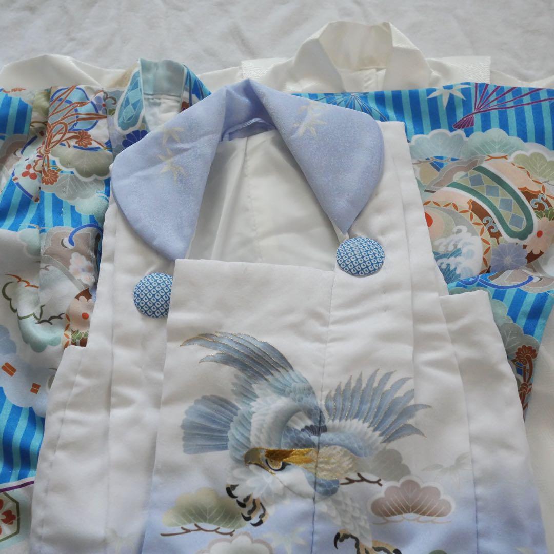 七五三 3歳 男の子 被布 伝統的な和柄衣装 青