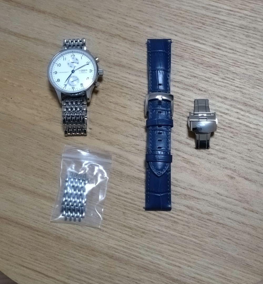 LOREO クロノグラフ 腕時計　革ベルト　Dバックル付き