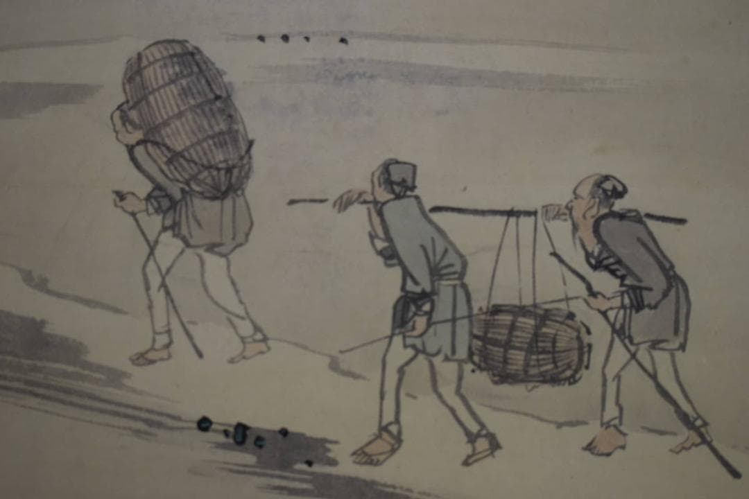 真作/景文/人物収穫図/農耕図/布袋屋掛軸HI-53