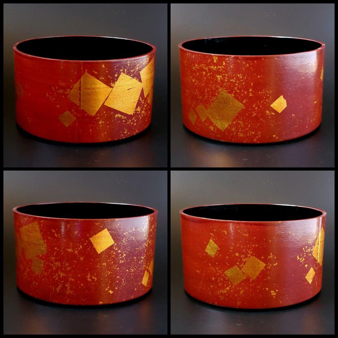 茶道具 一閑張 溜塗 箔散らし 曲 建水 鈴木表朔 共箱 京都 漆芸