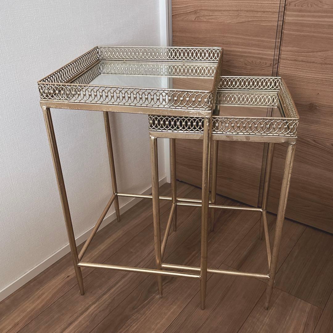 ZARA HOME ミラー ゴールドネストテーブル ※小さい方のテーブルのみ